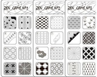 PDF - Zen game 1, 2 and 3  versions, choice of tangle is easy, game of zentangle