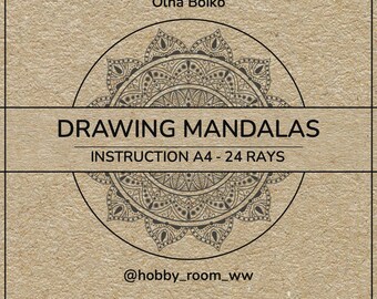 PDF - Book - A4 - 24 rays draw mandalas with help stencil, Instructions for using stencils, instructions for drawing mandalas and zendal