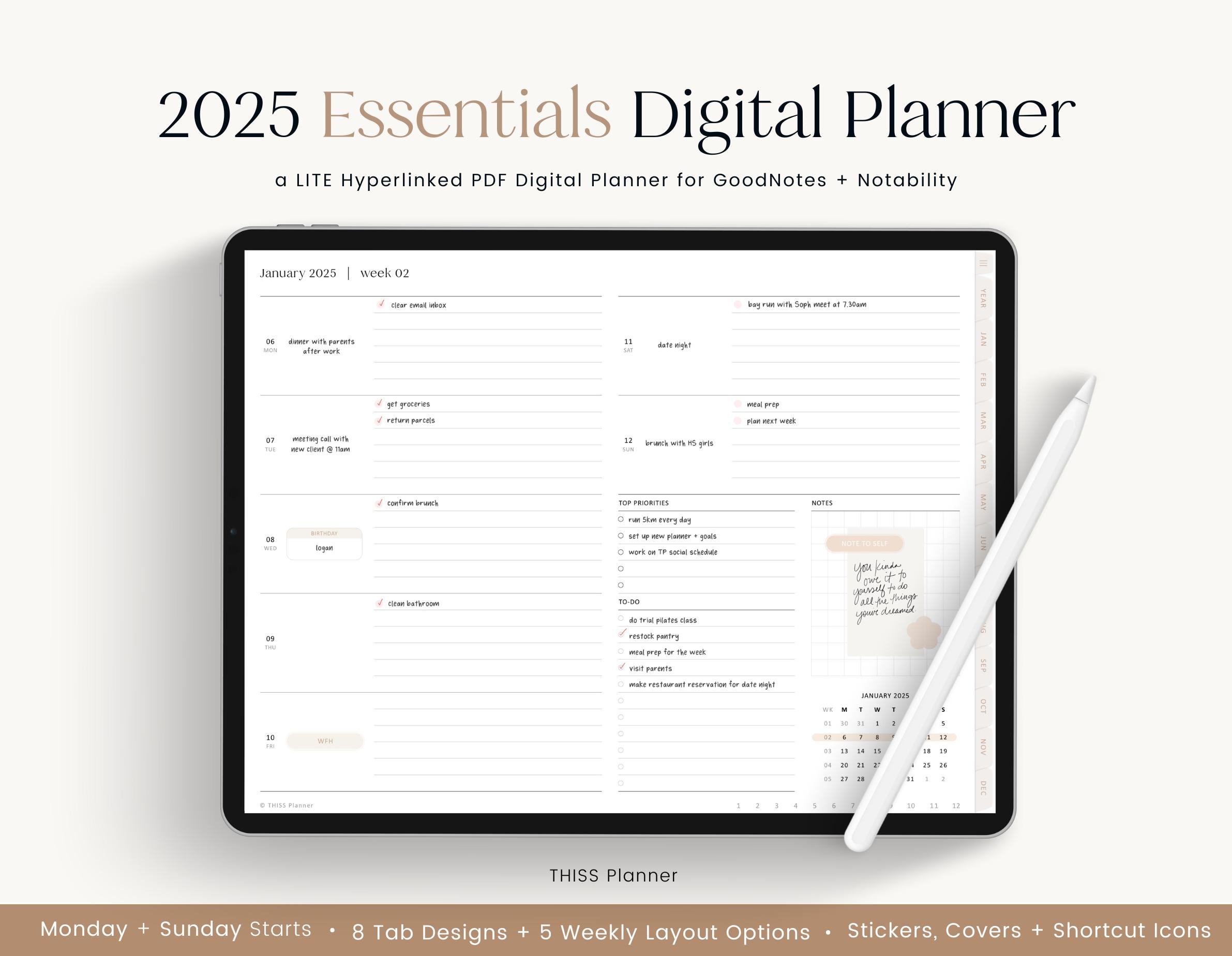 2025 Digital Planner - Essentials Digital Journal, Digital Planning, GoodNotes Planner, Minimal iPad Planner, Daily Planner, THISS Planner