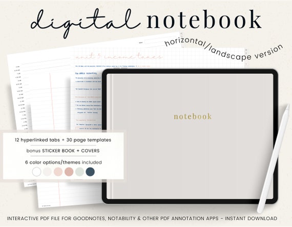 Digital Notebook for Goodnotes and Notability 12 Hyperlinked | Etsy