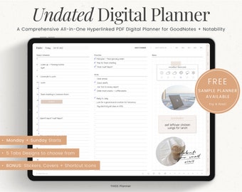 Planificateur numérique non daté, modèle de planificateur minimaliste, GoodNotes Planner Notability iPad Planner, Daily Planner Digital Journal