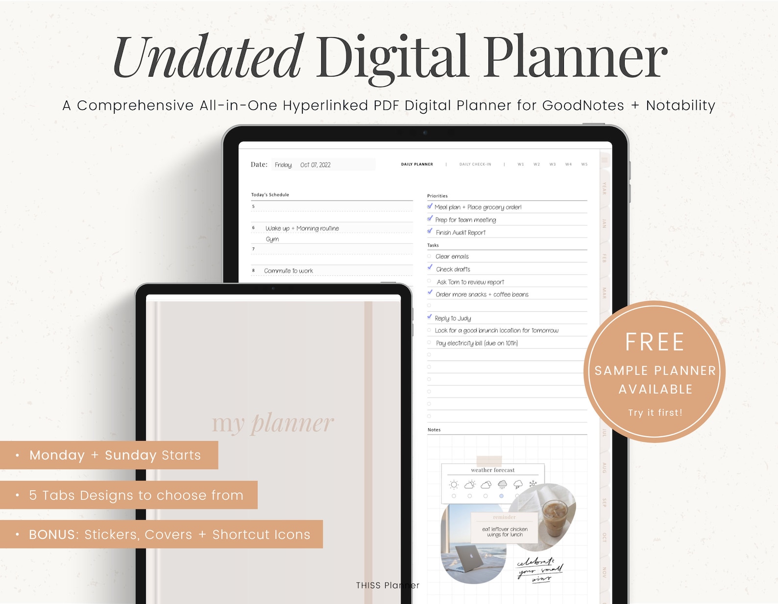 UNDATED Digital Planner, PORTRAIT Planner Template, Goodnotes Planner ...