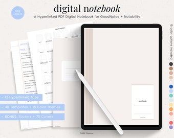 Digital Notebook 12 Hyperlinked Tabs for Goodnotes Notability - Digital Notes Template for Notetaking & Digital Note Book Journal