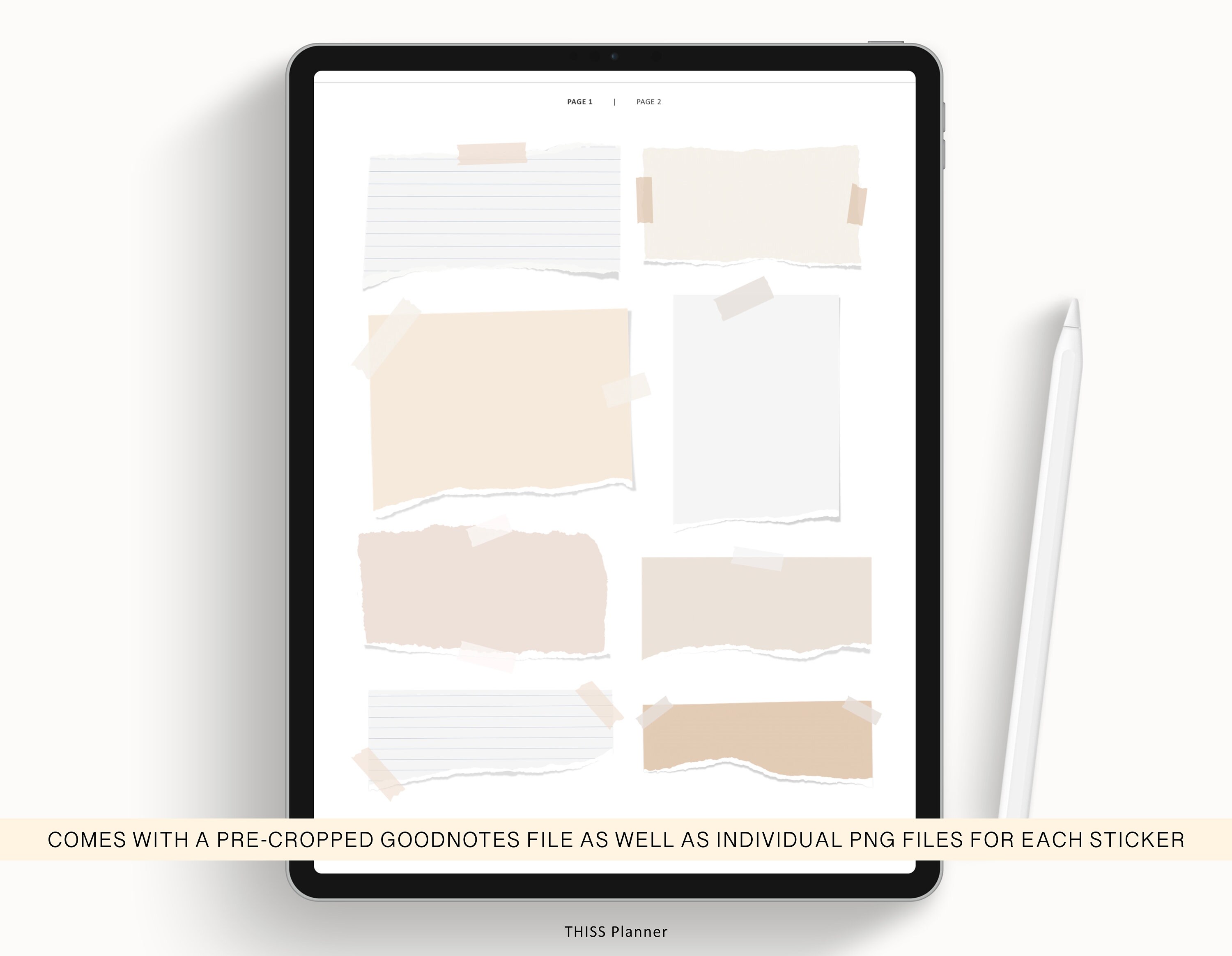 Digital Planner Stickers Set - Neutral Minimal Paper Torn Digital ...