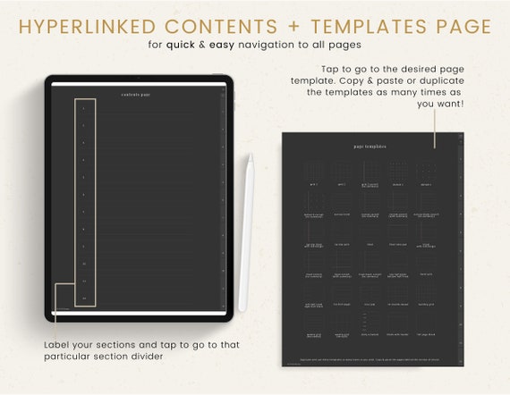 Bloc-notes numérique en mode sombre 12 onglets hyperliens pour GoodNotes  Notability PDF Template Blackout Digital Notes Note taking Students -   France