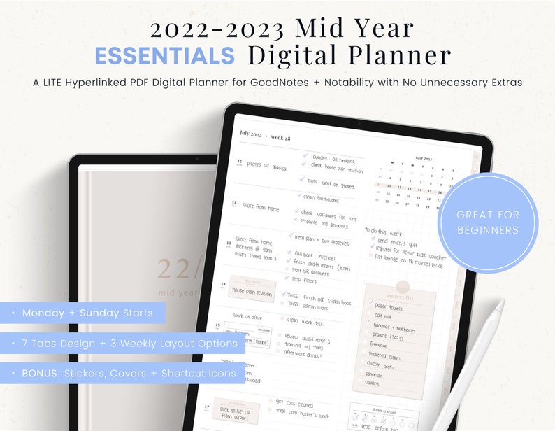 2022 2023 Digital Planner - Digital Planning, GoodNotes Planner, Notability Planner, Minimal Planner, iPad Planner, Dated Digital Planner 