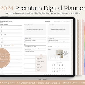 2024 Digital Planner, Dated Planner, 2024 Year Journal, Weekly Planner, Daily Planner, GoodNotes Planner, Notability Planner, iPad Planner image 1