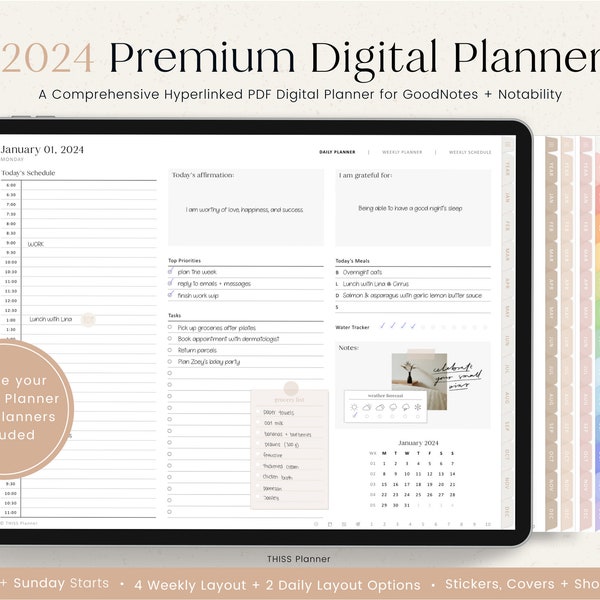 2024 Digital Planner, Dated Planner, 2024 Year Journal, Weekly Planner, Daily Planner, GoodNotes Planner, Notability Planner, iPad Planner