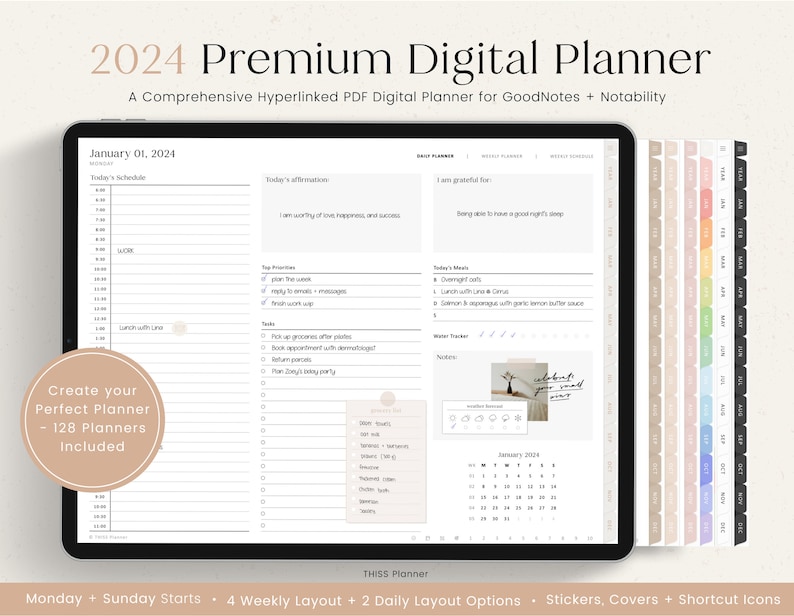 2024 Digital Planner, Dated Planner, 2024 Year Journal, Weekly Planner, Daily Planner, GoodNotes Planner, Notability Planner, iPad Planner image 1