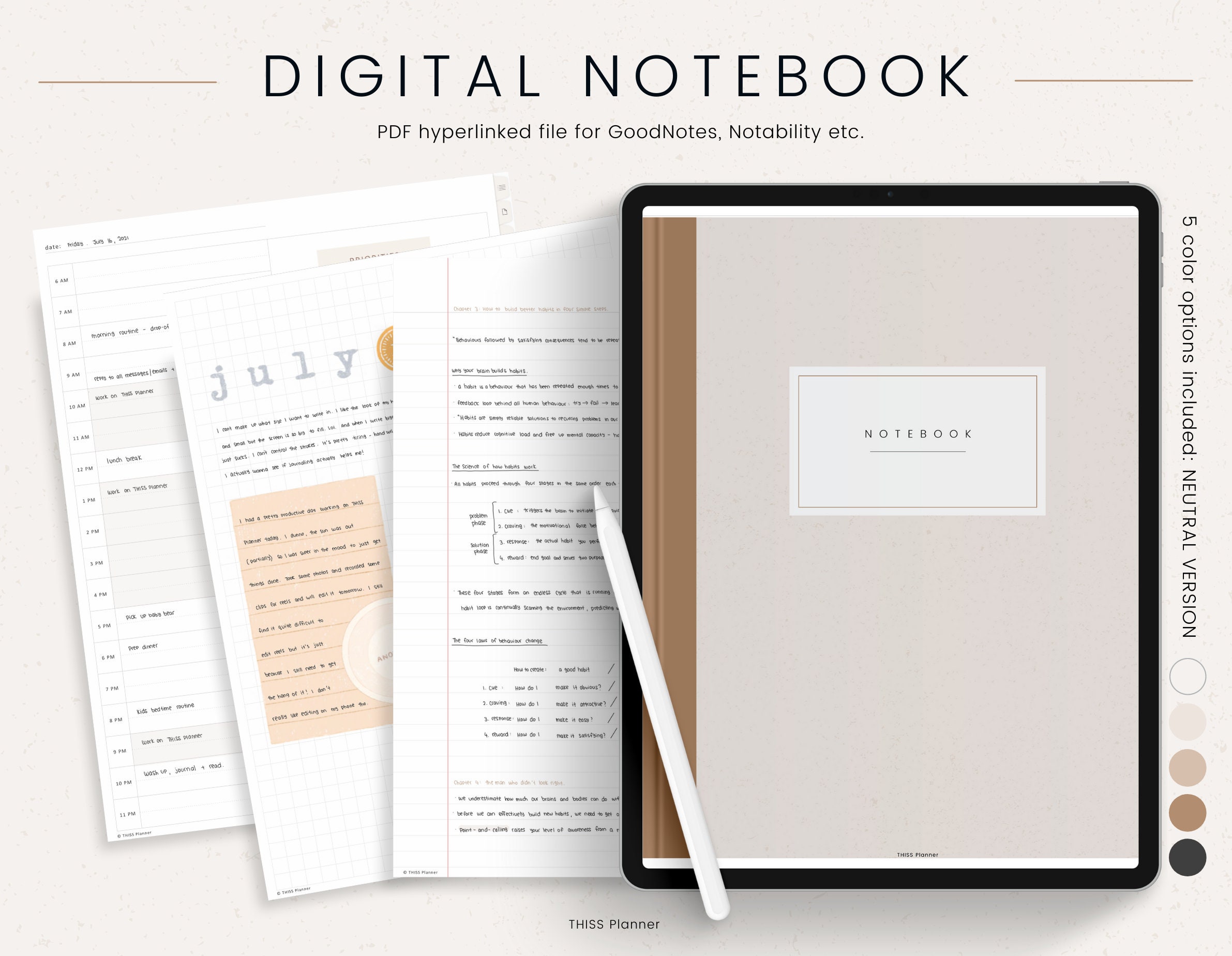 Digital Notebook 12 Hyperlinked Tabs for Goodnotes Notability