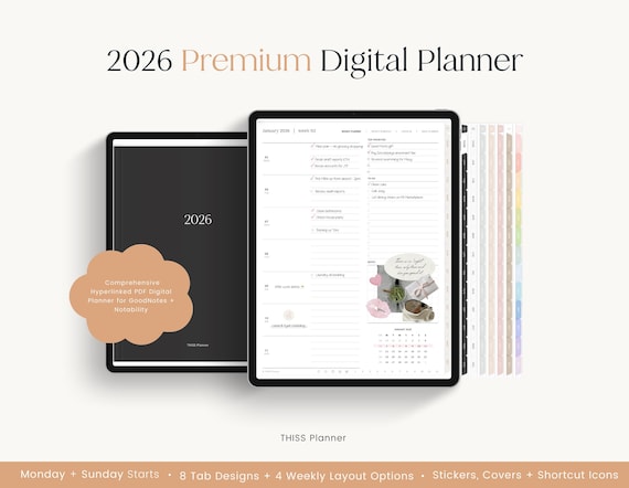 2026 Digital Planner PORTRAIT | Digital Planner, GoodNotes Planner, Daily Planner, Weekly Planner, iPad Planner, Notability Planner