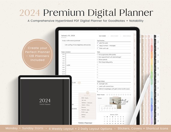 2024 Digital Planner, 2024 Portrait Planner, 2024 Planner, 2024 Dated  Planner, Hyperlinked Digital Life Planner, Goodnotes 2024 Planner iPad 