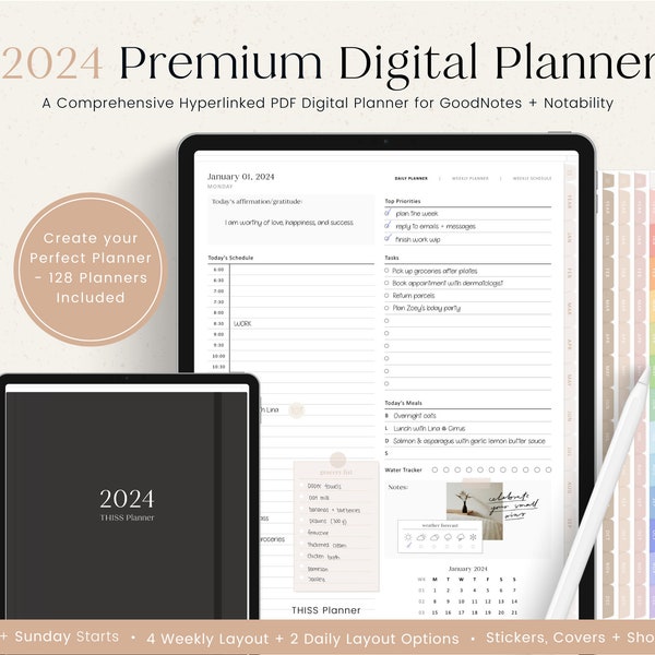 2024 Digitaler Planer PORTRAIT | Digitaler Planer, GoodNotes Planner, Tagesplaner, Wochenplaner, iPad Planner, Notability Planner