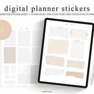 Set di adesivi per pianificatore digitale - Nota adesiva digitale strappata minima su carta neutra - per GoodNotes e Notability Planner - adesivi preritagliati