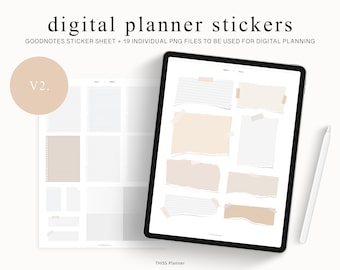 Digital Planner Stickers Set - Neutral Minimal Paper Torn Digital Sticky Note - for GoodNotes and Notability Planner - precropped stickers