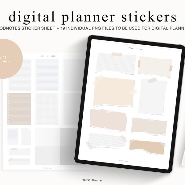 Digital Planner Stickers Set - Neutral Minimal Paper Torn Digital Sticky Note - for GoodNotes and Notability Planner - precropped stickers