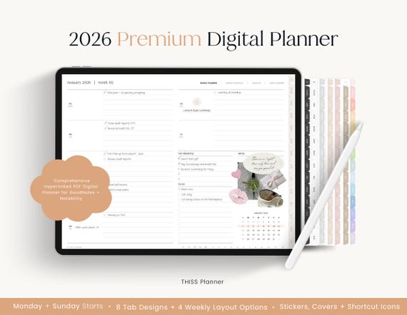 2026 Digital Planner, Dated Planner, 2026 Year Journal, Weekly Planner, Daily Planner, GoodNotes Planner, Notability Planner, iPad Planner