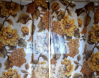 2 Pieces Vintage fabric Narrow curtains for one window,Floral yellow orange green beige curtains, curtains vintage, Scandinavian (10)