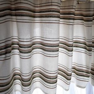 Vintage woven Thick Acrylic fabric striped beige green valance curtains, vintage valance curtian, curtains vintage, retro curtains (11)