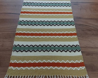 Vintage handwoven wool short table runner - table mat, Scandinavian vintage table decor (A2)
