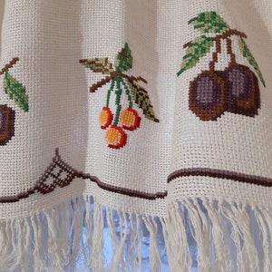 Frutas preciosas bordado a mano Vintage linen - cortina de valance escandinava de algodón, cortina de valance frutas de cocina, cortina de café frutas (1)