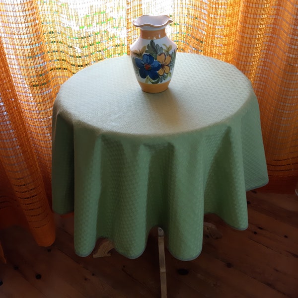 Vintage Light green woven cotton fabric round tablecloth , circle tablecloth, garden tablecloth, kitchen tablecloth (3)