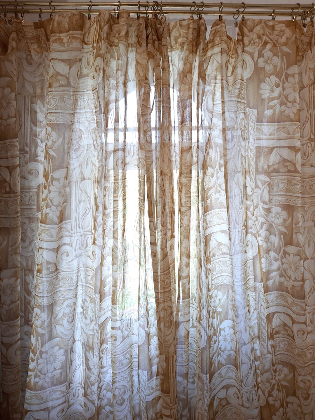 Vintage 2 Pieces Floral Cotton Polyester Curtains Etsy