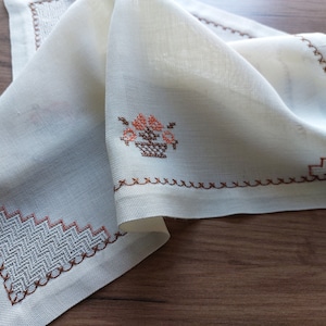 50s Hand embroidered Scandinavian table mat , vintage cross stitch embroidered able mat , Vintage table decor , Square table mat (A11)