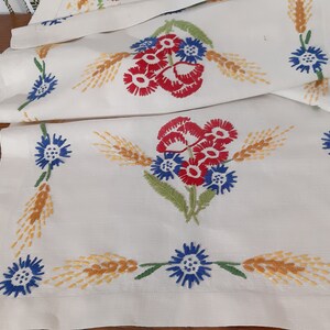 Long Floral Hand embroidery Vintage Collectible Cotton table runner , table dresser scarf , table stripe , Tablecloth , Floral decor (3)
