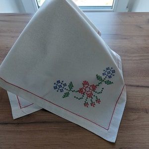 50s Hand embroidered Scandinavian table mat , vintage cross stitch embroidered able mat , Vintage table decor , Square table mat (A11)