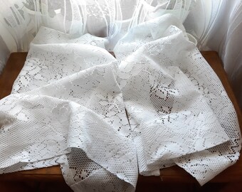2 Pieces floral Cotton fabric net valance curtains, White valance, white kitchen curtains, Cafe curtains, Net curtains, retro curtains (11)