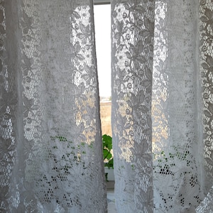 2 pièces vintage Sheer White Floral rideaux nets de coton pour une fenêtre , rideaux de jour, panneaux rideau de jour , rétro rideaux blancs d’été (11)