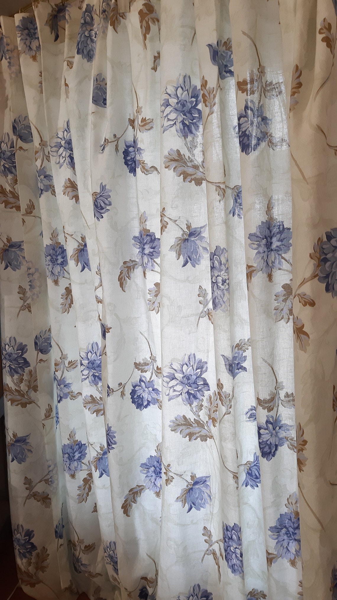 2 Pieces Large Floral Cotton Print Curtains for One Window - Etsy