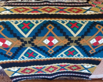 Antique 1890 - 1914 year Handwoven natural wool table runner, wall hanging, tapestry , Scandinavian wool art (A6)