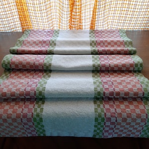 Vintage geweven linnen tafelloper, tafeltopper, tafeldressing, tafeldecor (8)