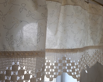 Vintage Cotton print Handmade crochet edges valance curtain, vintage valance, cafe curtain , kitchen valance, room valance curtains (7)