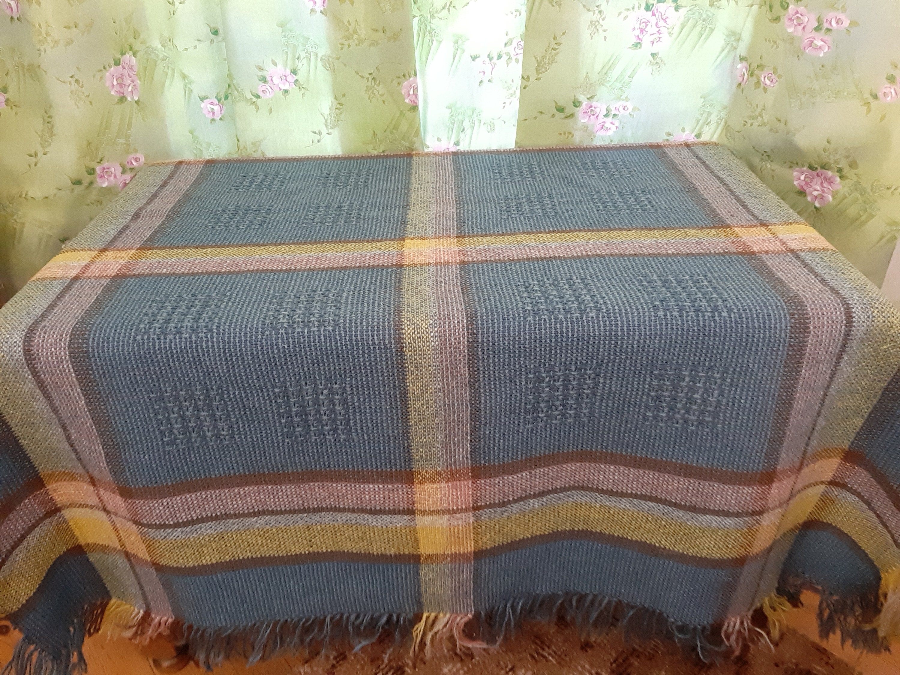 Vintage Woven Wool tablecloth with fringes Kitchen Etsy