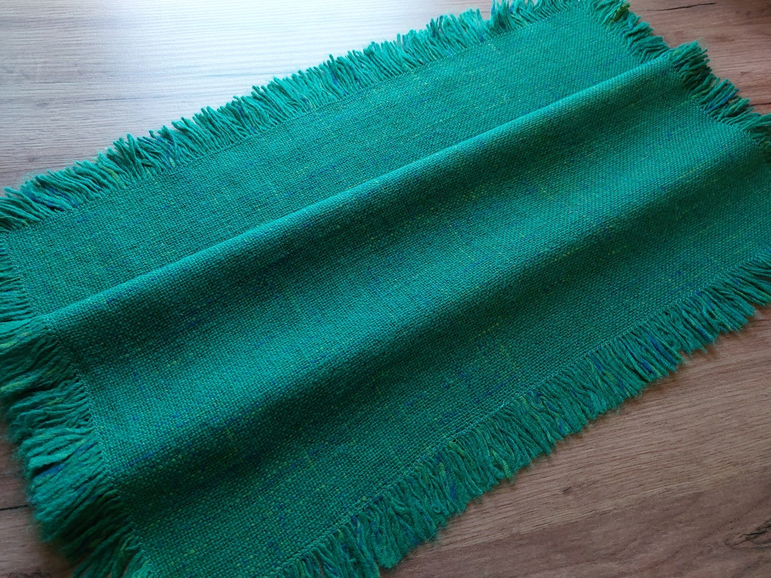 Vintage Woven Dark Green Wool Table Mat, Square Table Mat , Small Tea Table Tablecloth, Green