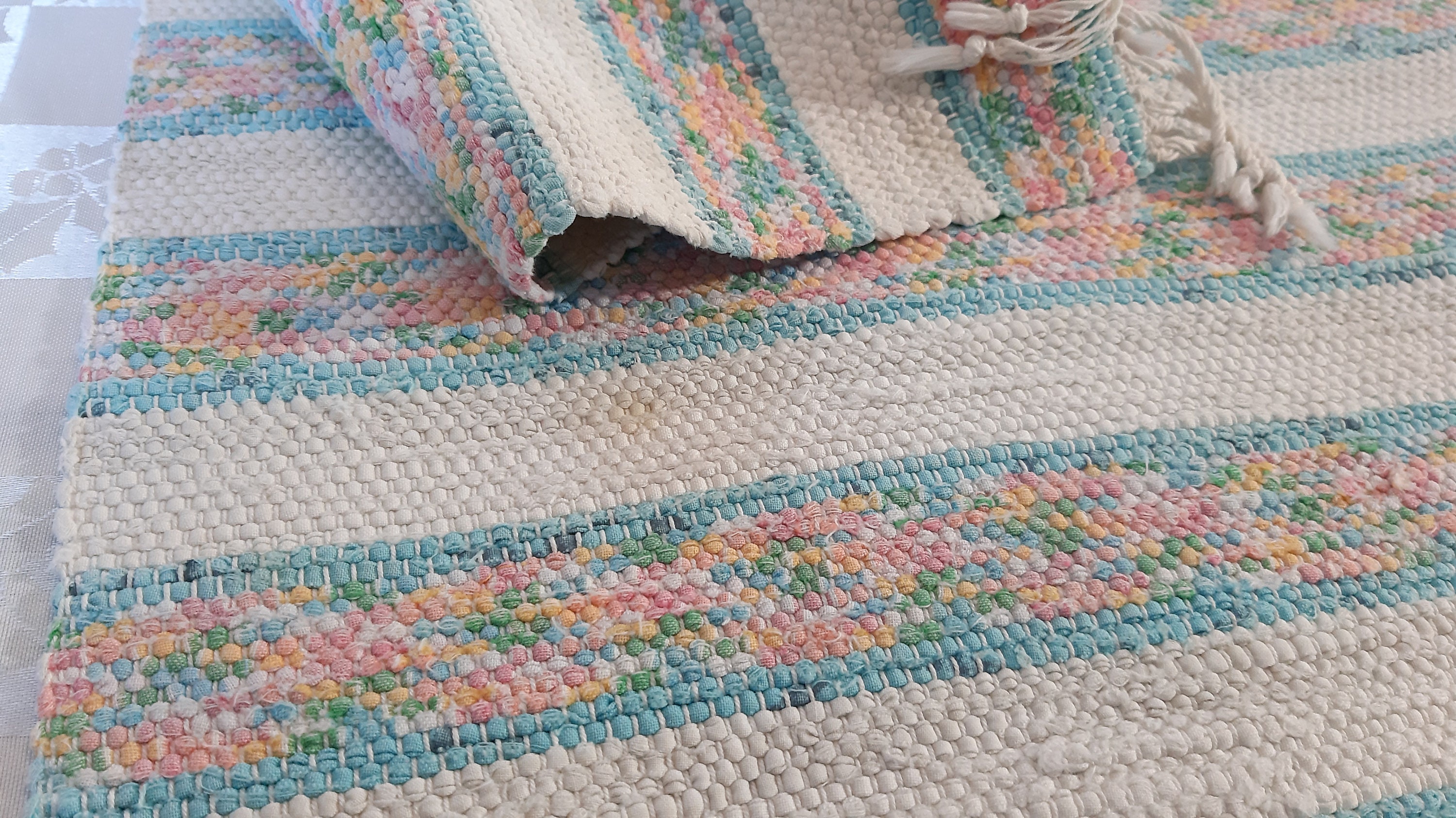 Bath mat Handwoven Cotton Bathroom Rug Vintage Scandinavian Etsy