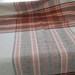 Woven Linen Square stripped Orange Brown White Vintage Scandinavian tablecloth Summer garden tablecloth table topper table dresser scarf (6)