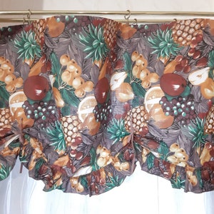 Tropical fruits Long 1 piece cotton ,print vintage valance curtains , 2 pieces available cafe curtains , fruits valance, vintage curtains(3)