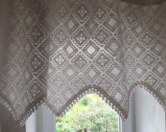 Vintage machine woven cotton valance curtain, net valance, retro valance, kitchen valance, vintage cafe curtain (A9)