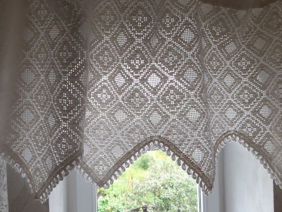 Vintage machine woven cotton valance curtain, net valance, retro valance, kitchen valance, vintage cafe curtain (A9)