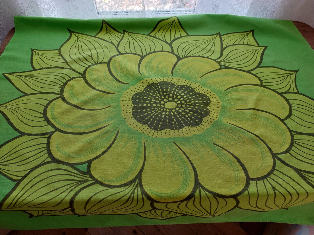 Vintage Green Floral Printed Kitchen Tablecloth, Square Tablecloth