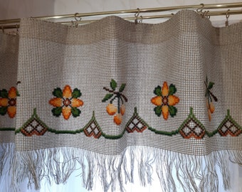 Hand embroidery very long Scandinavian Vintage Valance curtain , Handmade kitchen valance, fruits cafe curtain , Rancho curtain (4)