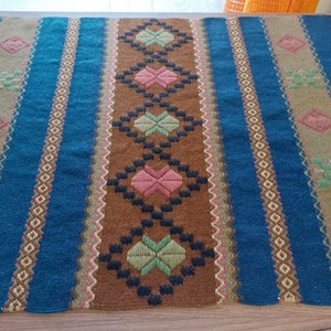 Vintage Scandinavian 60s handwoven short wool table runner, table topper, Vintage folk art home decor (A9)