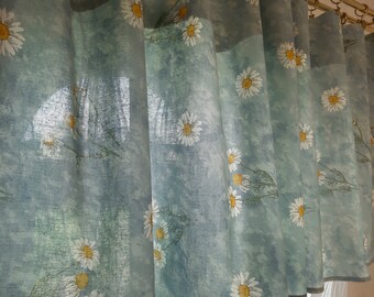 Floral Green White Daisies Kitchen cotton print Valance curtain Scandinavian curtain Decorative curtain Kitchen Living room Valance (8)