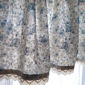 2 Pieces Vintage floral cotton print valance curtains with crochet edges, cafe curtains floral , curtains vintage, Scandinavian (11)