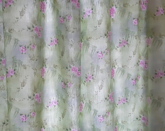 2 Pieces vintage Cotton print Floral Light green - pink curtains for one window, vintage curtains, room curtains, curtain panels (6)