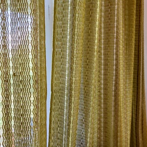 Vintage Olive Green Sheer Curtains: Retro 60s 70s Woven Acrylic Panels